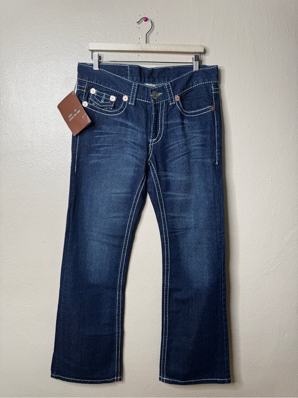 True Religion Womens Size 32X34 Billy Super T Bootcut Jeans Rhinestone Dark Wash